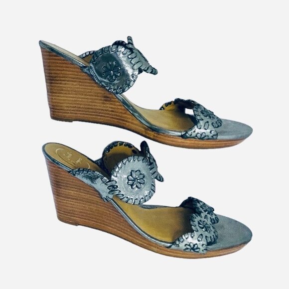 JACK ROGERS Luccia Slide Sandals‎ Silver Grey Metallic Women's Size 10M Wedges - Picture 1 of 13